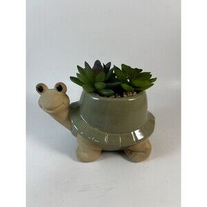 Ceramic Turtle Planter Tortoise Faux Succulent Room Decor 6”